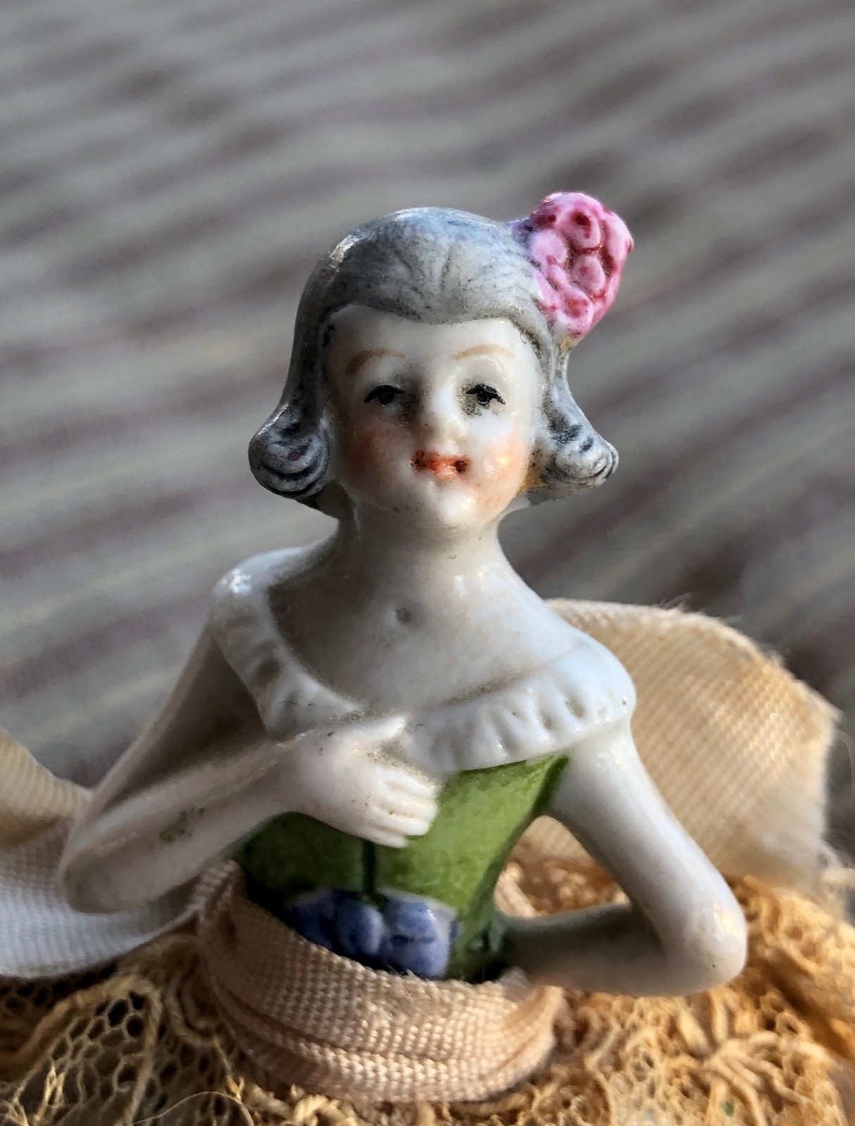 Antique Vintage German Boudoir Half Doll Pin Cushion with Legs