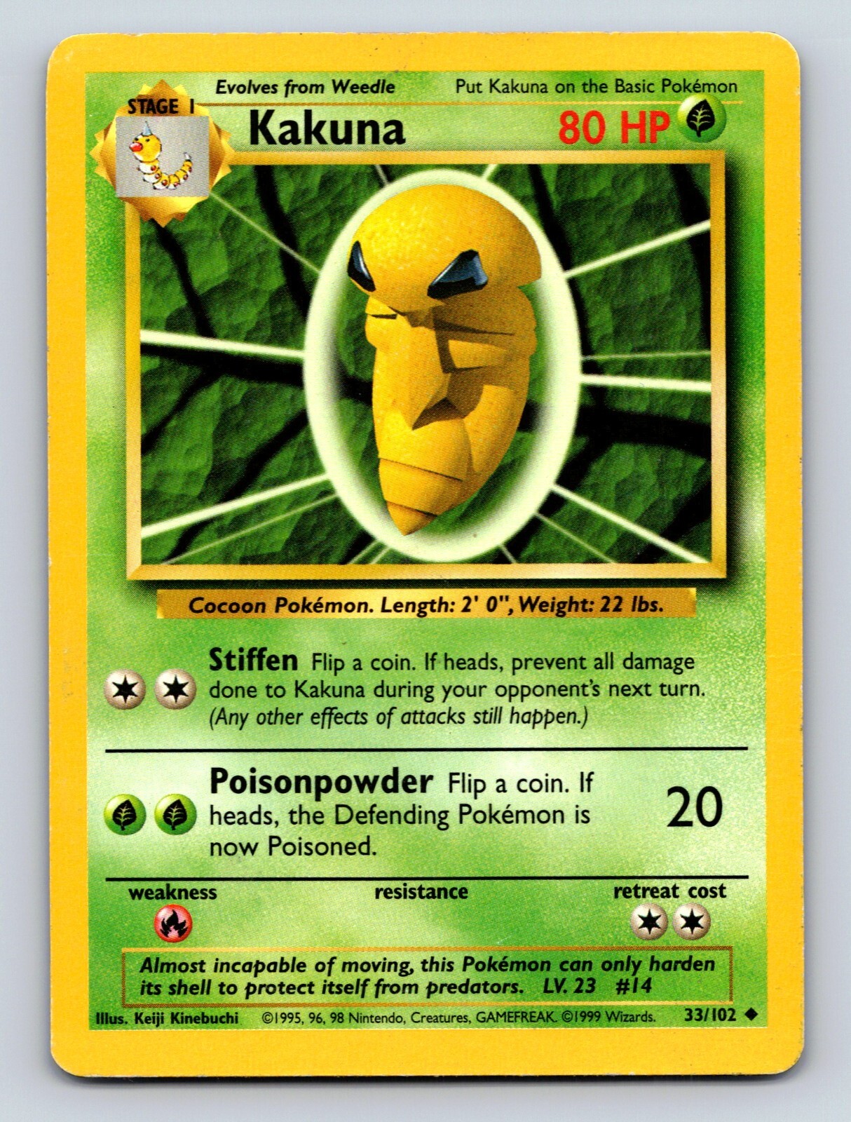 Kakuna HP 80 Stiffen Poisonpowder Rarity Green Pokémon Card