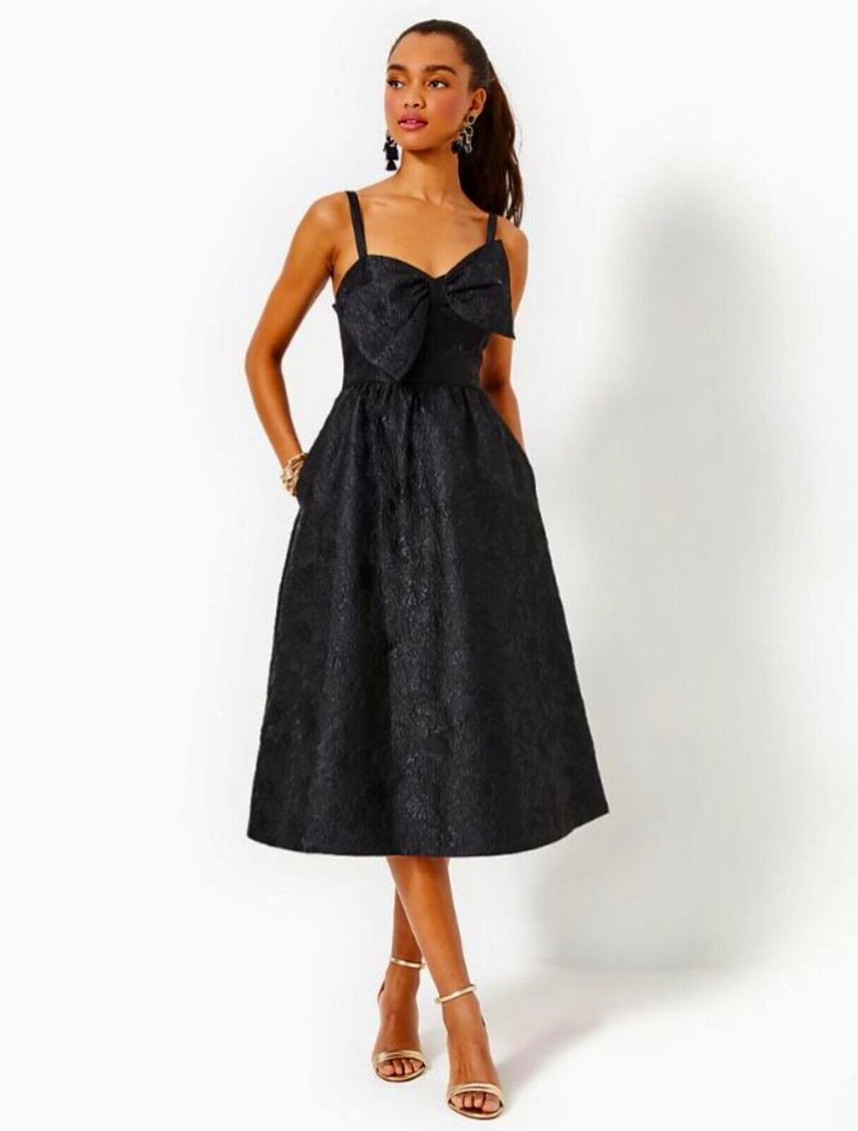 Lilly Pulitzer NWT Ellara Midi Bow Dress Onyx Leaf An Impression Size 10,14 Lilly Pulitzer NWT Ellara Midi Bow Dress Onyx Leaf An Impression Size 10,14
