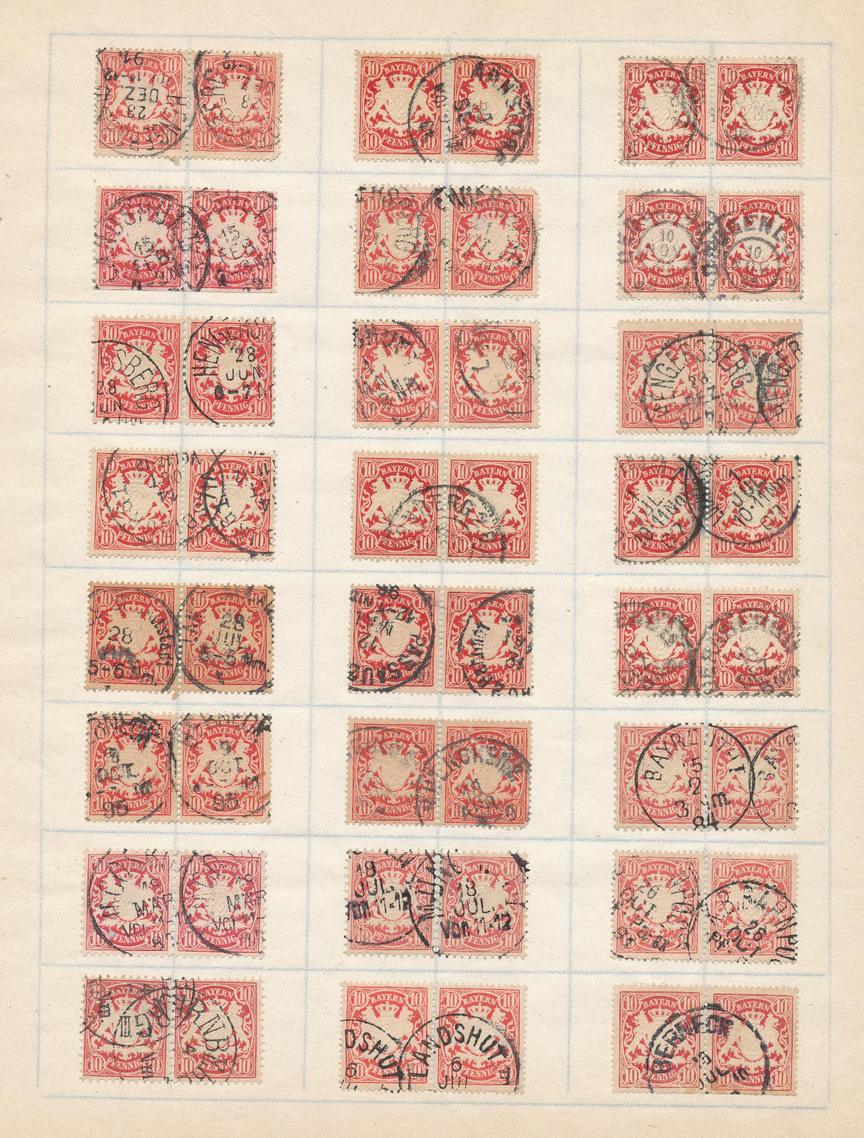GERMAN STATES AMAZING COLLECTION OF BAVARIA 10F CARMINE W/ CANCELS, Over 7,500!!
