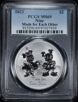 2023 $2 Niue 1 oz .999 Fine Silver PCGS MS 69 | Made for Each Other Disney