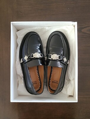 Toga Pulla Black Metal Leather Loafer Shoes / UNISEX 