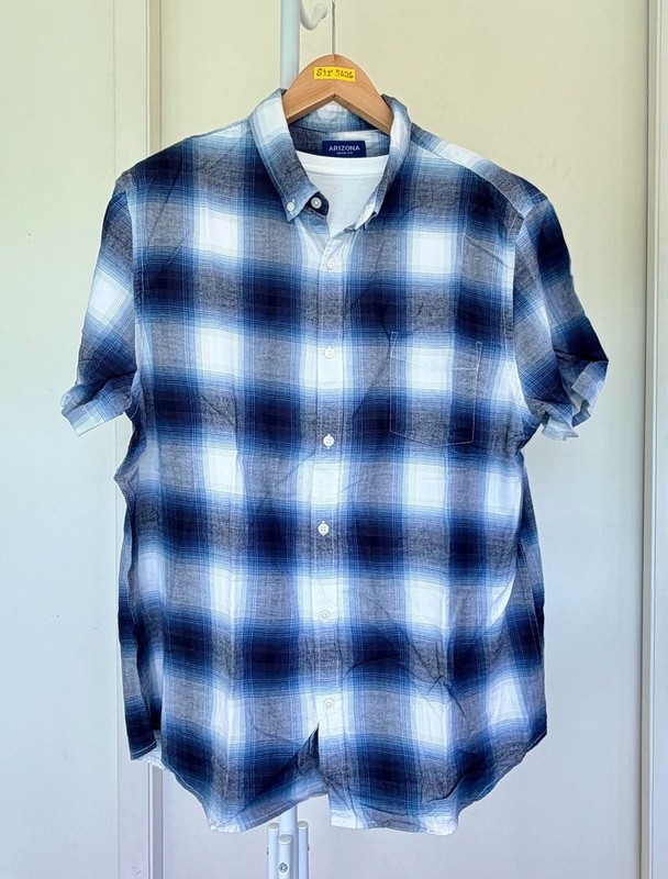Arizona Jean Co Men’s Blue White Plaid Short Sleeve Button Down Size XL