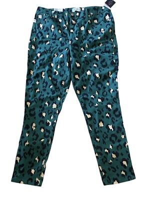 CROWN & IVY HIGH RISE SKINNY PANTS~(women Sz 14 ,Green/blue/cream Leopard Print)