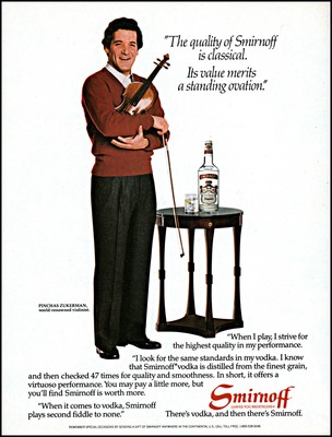 1984 Pinchas Zukerman classic violinist Smirnoff Vodka retro photo print ad S13