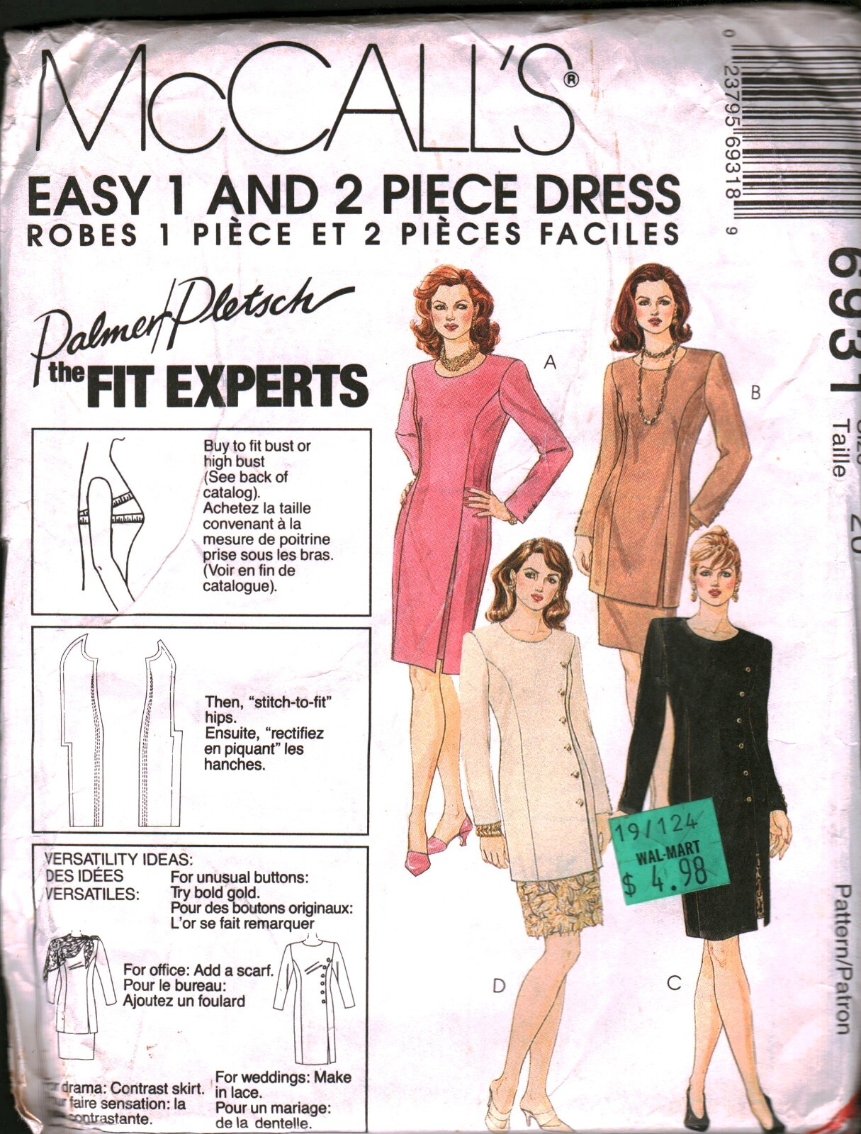 6931 Vintage McCalls SEWING Pattern Misses 1990s Dress Tunic