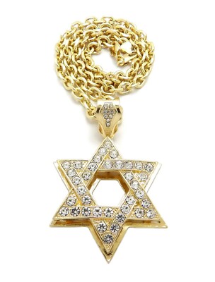 New Iced 6 Point Star Pendant 7mm/18'',20'',24'' Link Chain Hip Hop Necklace RC4377