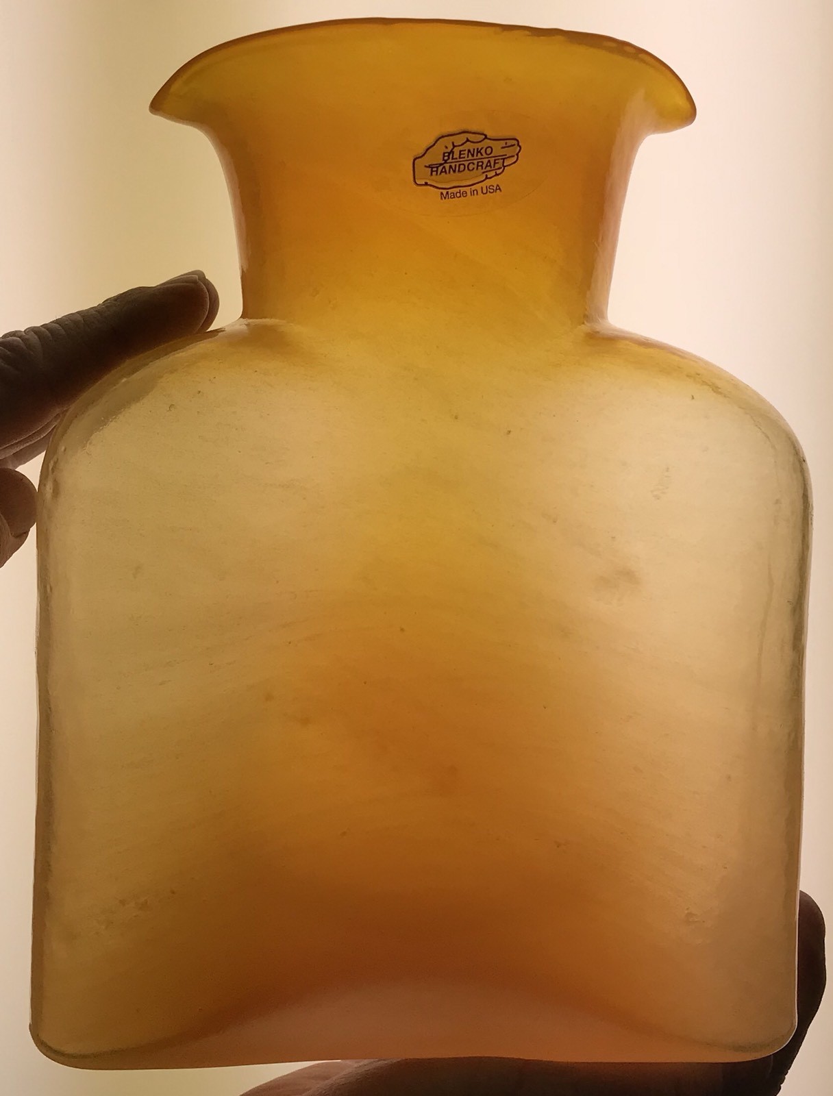 Blenko Water Bottle Cloudy Paw Paw Experimental w/Signatures & Sticker 384