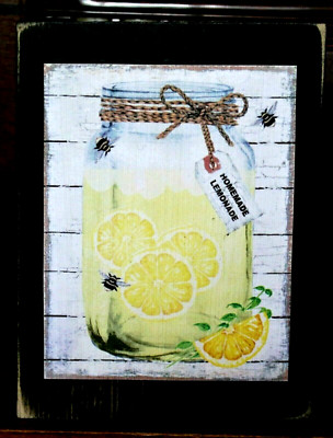 Lemonade in Mason Jar Primitive Farmhouse Sign Block Shelf Sitter 3.5X4.5