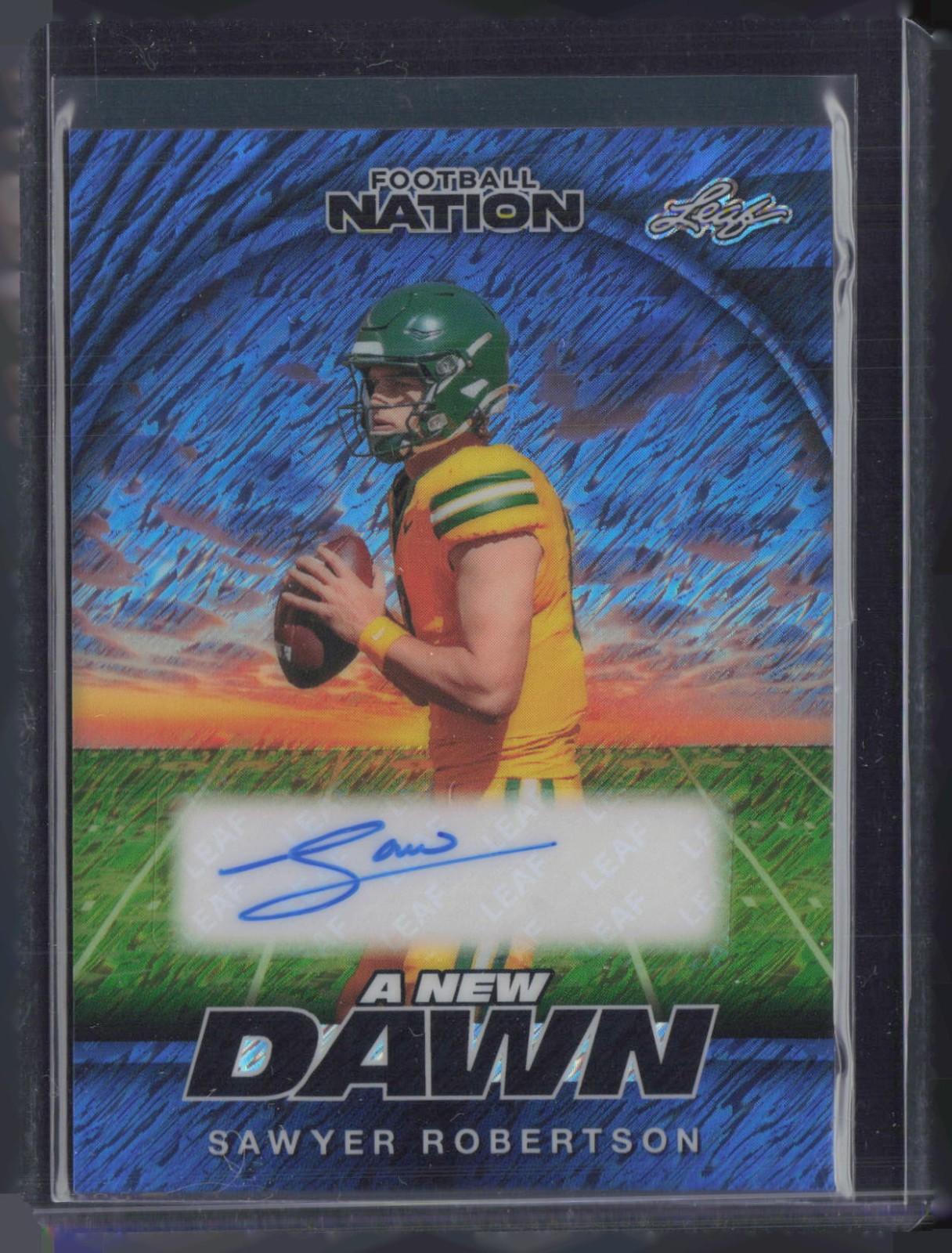2025 Leaf Football Nation A New Dawn Shimmer Blue Sawyer Robertson 2/7 Auto