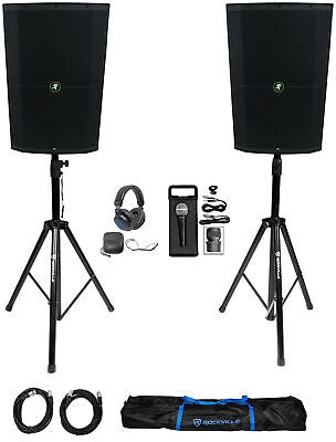 DJ Package w/ (2) Mackie Thump215XT 15'' Powered Speakers+Stands+Headphones+Mic