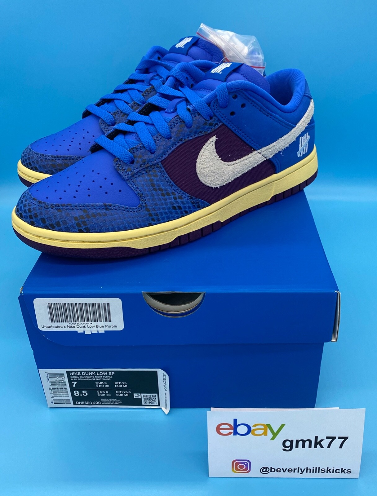 Nike x Undefeated Dunk vs AF1 Low Blue Purple Sail Snake Sz