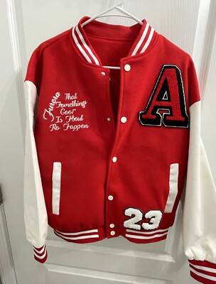 Men's Stand Collar Casual Loose Sports Jacket Color Block ''A'' Letter Embroidery