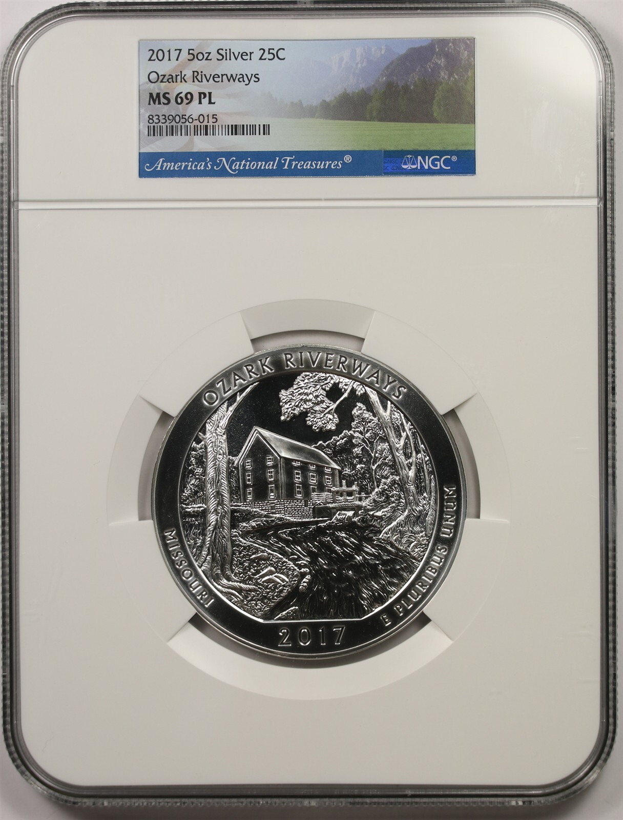 2017 5 oz Silver Ozark Riverways 25C NGC MS 69 PL America The