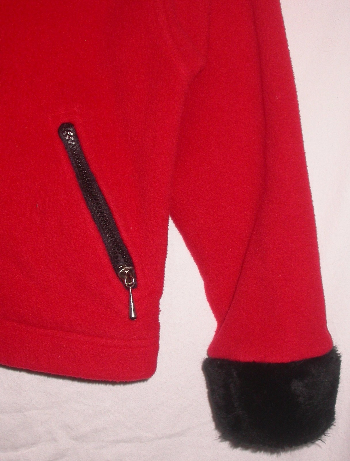 Girls OBERMEYER Red Fleece Jacket Fun Fur Collar & Cuffs Size Medium 33