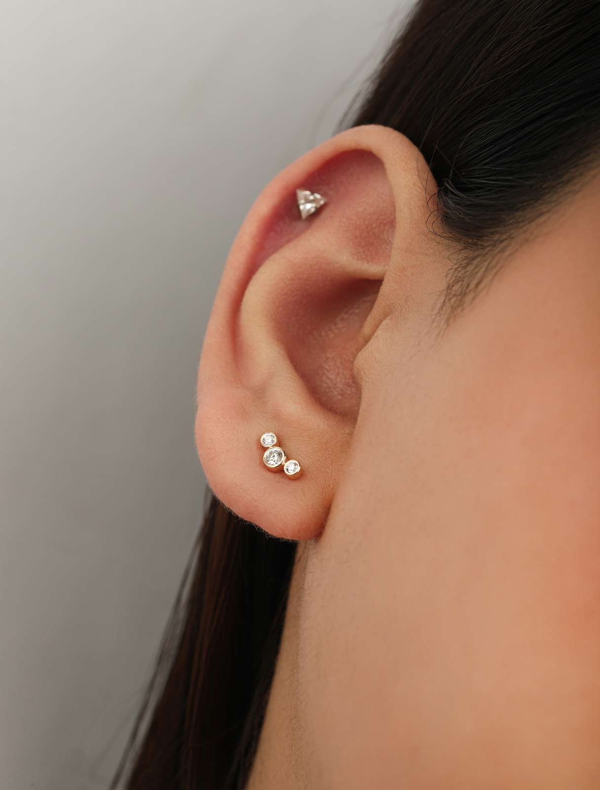 14K Gold 0.23 Ct. Bezel Set Three Lab-Created Diamond Mini Stud Earring