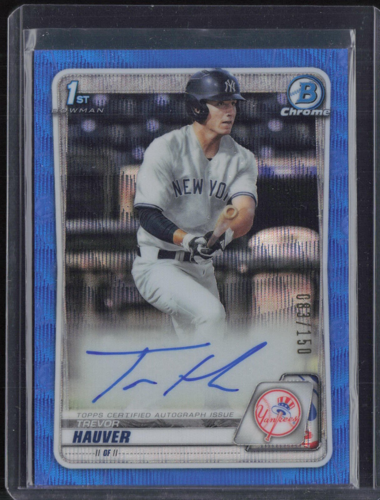 2020 Bowman Chrome Blue Wave Refractor Trevor Hauver 83/150 Auto RC Rookie