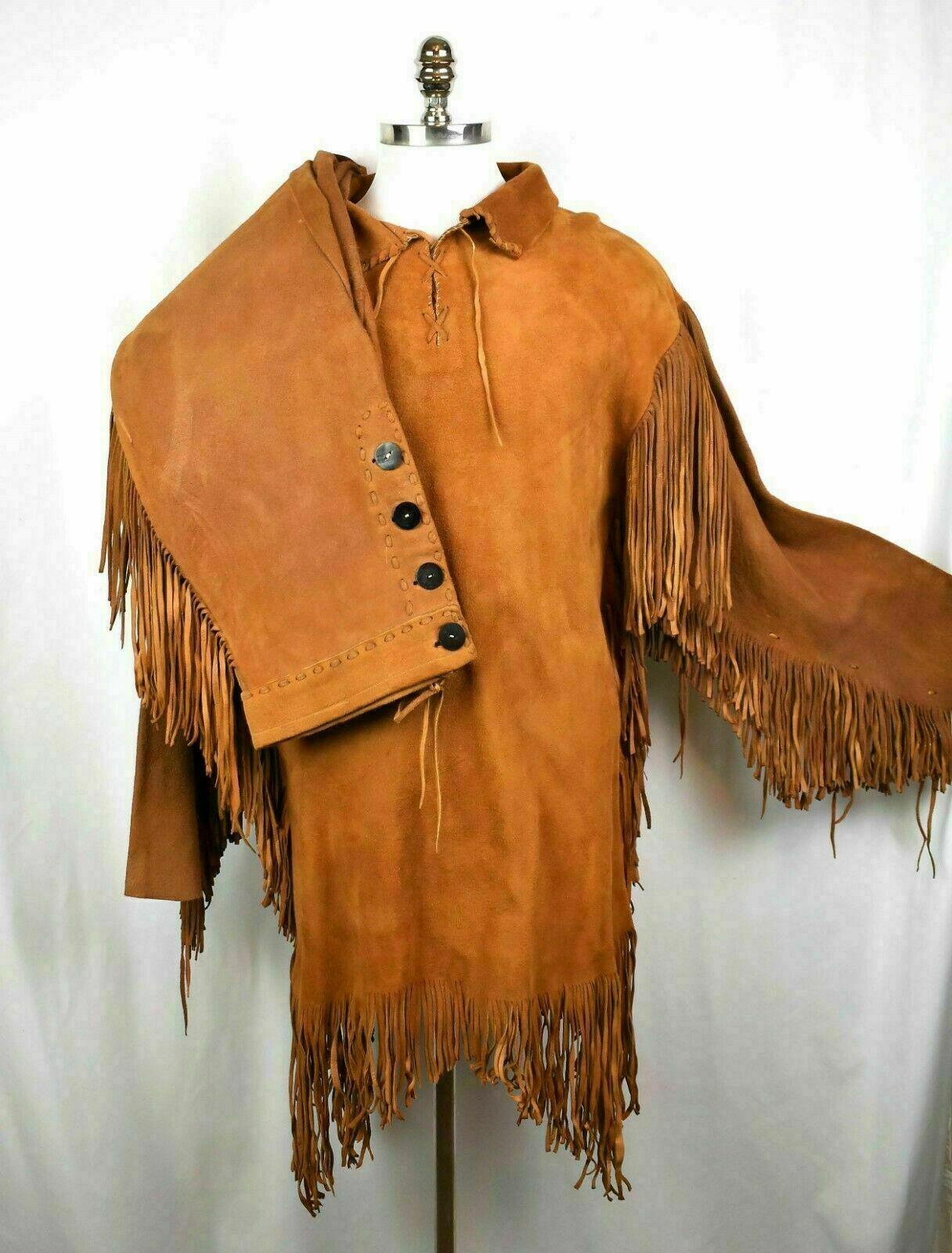 Pre-owned Handmade Mens Western Cowboy Brown Suede Leather Mountain Man Fringes Shirt & Pant Wsp302