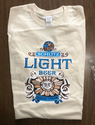 Vintage Schlitz Light Beer T-Shirt Heat Transfer on Size L Creme T-Shirt