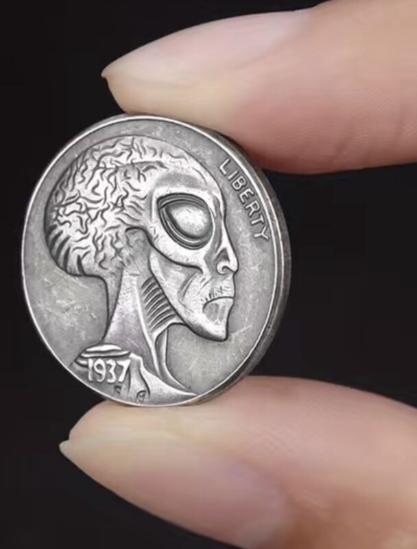 UFO Collection: 1937 Alien Head Souvenir Coin Double Sided (Buffalo On Back)