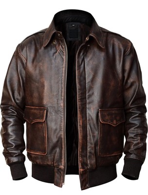 Mens A2 Flight Pilot Vintage Air Force Aviator Cockpit Bomber Leather Jacket XL