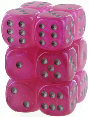 Кубик для игры в кости Borealis Pink/silver 16 мм d6 Luminary (12 кубиков)
