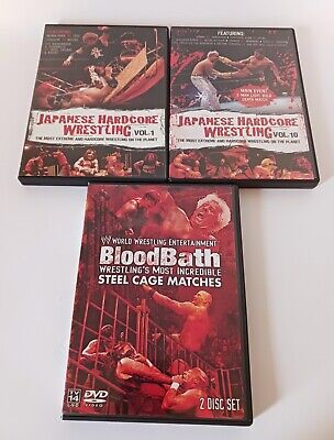 Lot of 3 DVDs - WWE Blood Bath And 2 Japanese Hardcore Wrestling Vol 1 & 10 