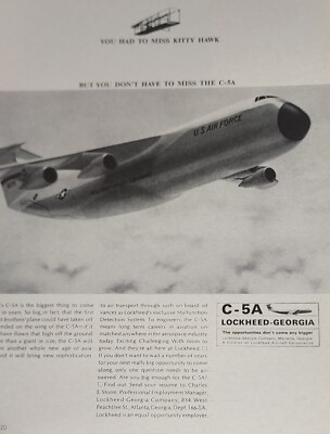 Lockheed C-5A C5A Aircraft Galaxy Transport Magazine Ad 1966 Advertisement USAF