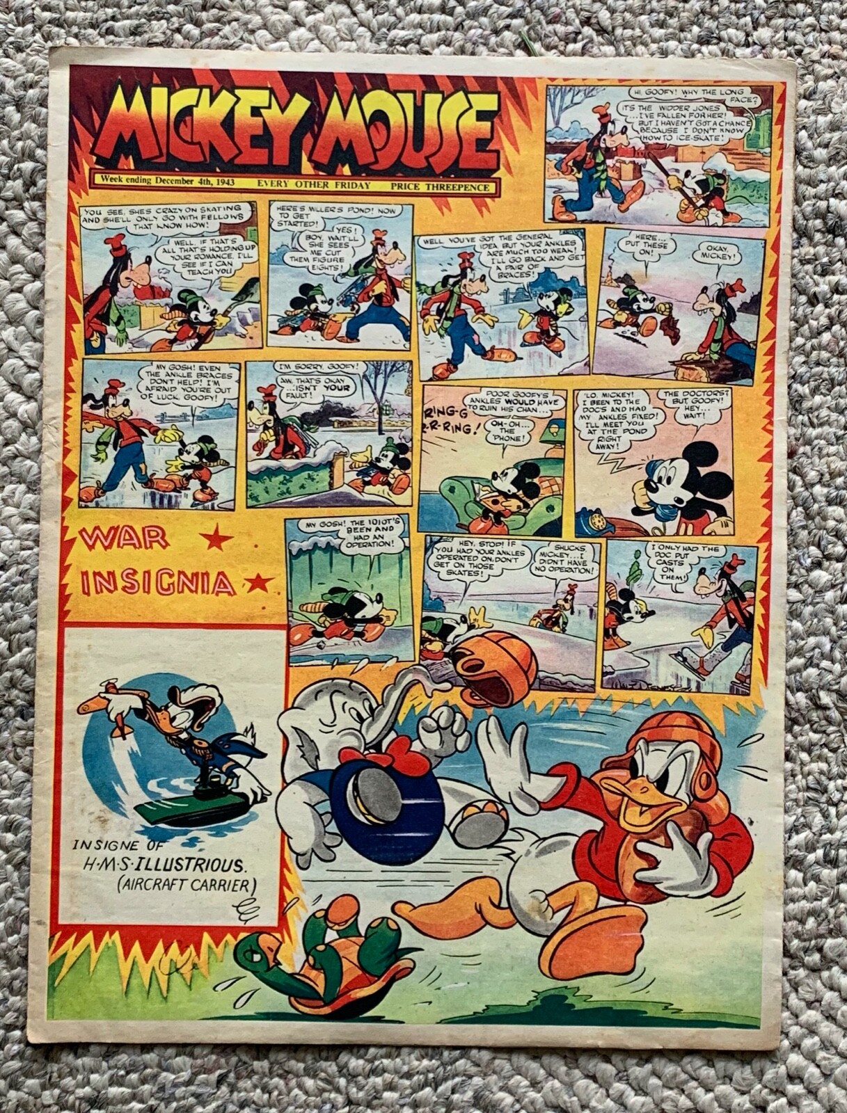 WALT DISNEY MICKEY MOUSE NEWSPAPER DEC 4, 1943 BRITISH