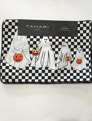 Tahari Set Of 4 Placemats Ghost Checkered Halloween Mackenzie-Childs Style