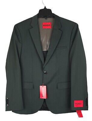 Hugo Boss Men's Modern-Fit Super Flex Virgin Wool Suit Jacket Dark Green 40S NWT