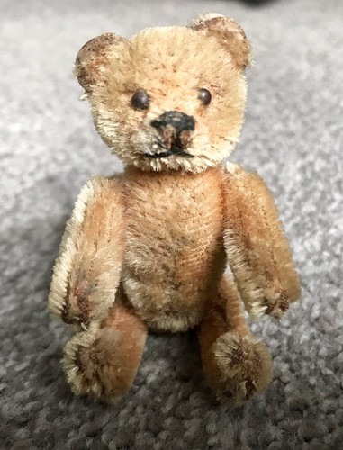 Antique Germany Mini Peach SCHUCO Jointed Teddy Bear Powder Compact & Lipstick