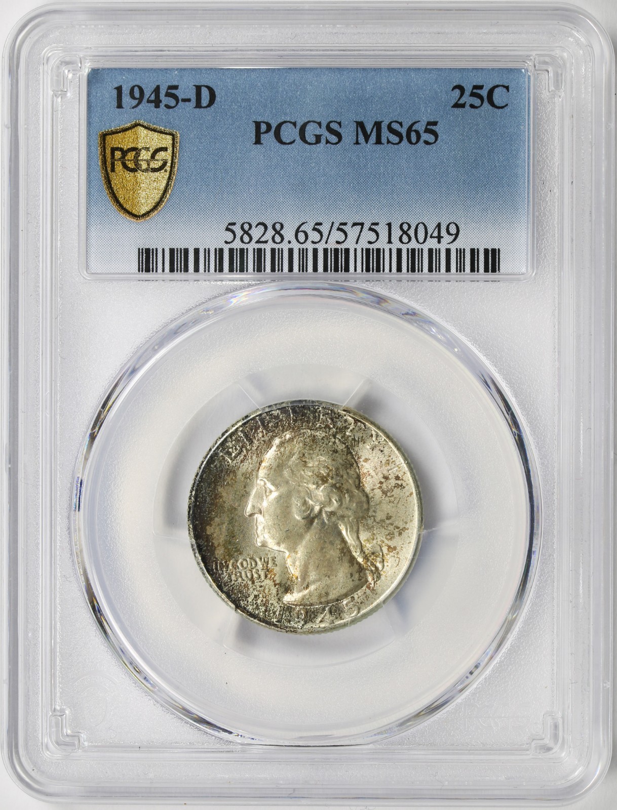 1945-D 25c Washington Silver Quarter PCGS MS65 Choice Gem BU