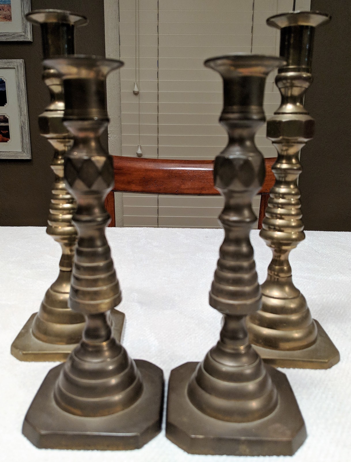 A Pair of Hampton Brass Candlesticks 9 Inch Tall, Pair of 8.5 Inch Candlesticks