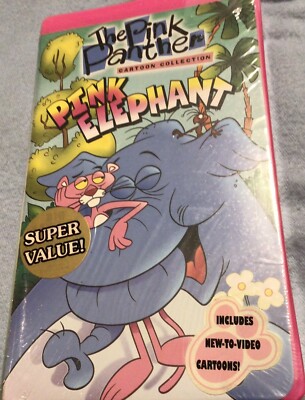 Pink Panther Cartoon Collection, Pink Elephant VHS Clam Shell Bonus Figure New