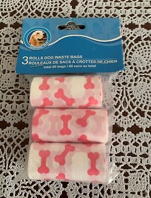 Brand New Pink Bone Design Pet Waste 60 Bags 3 Rolls Pack Pet ...