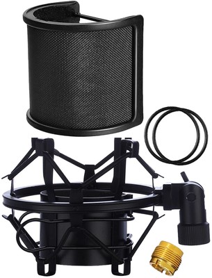 Microphone Shock Mount with Pop Filter, Mic Anti-Vibration Suspension Shock M...