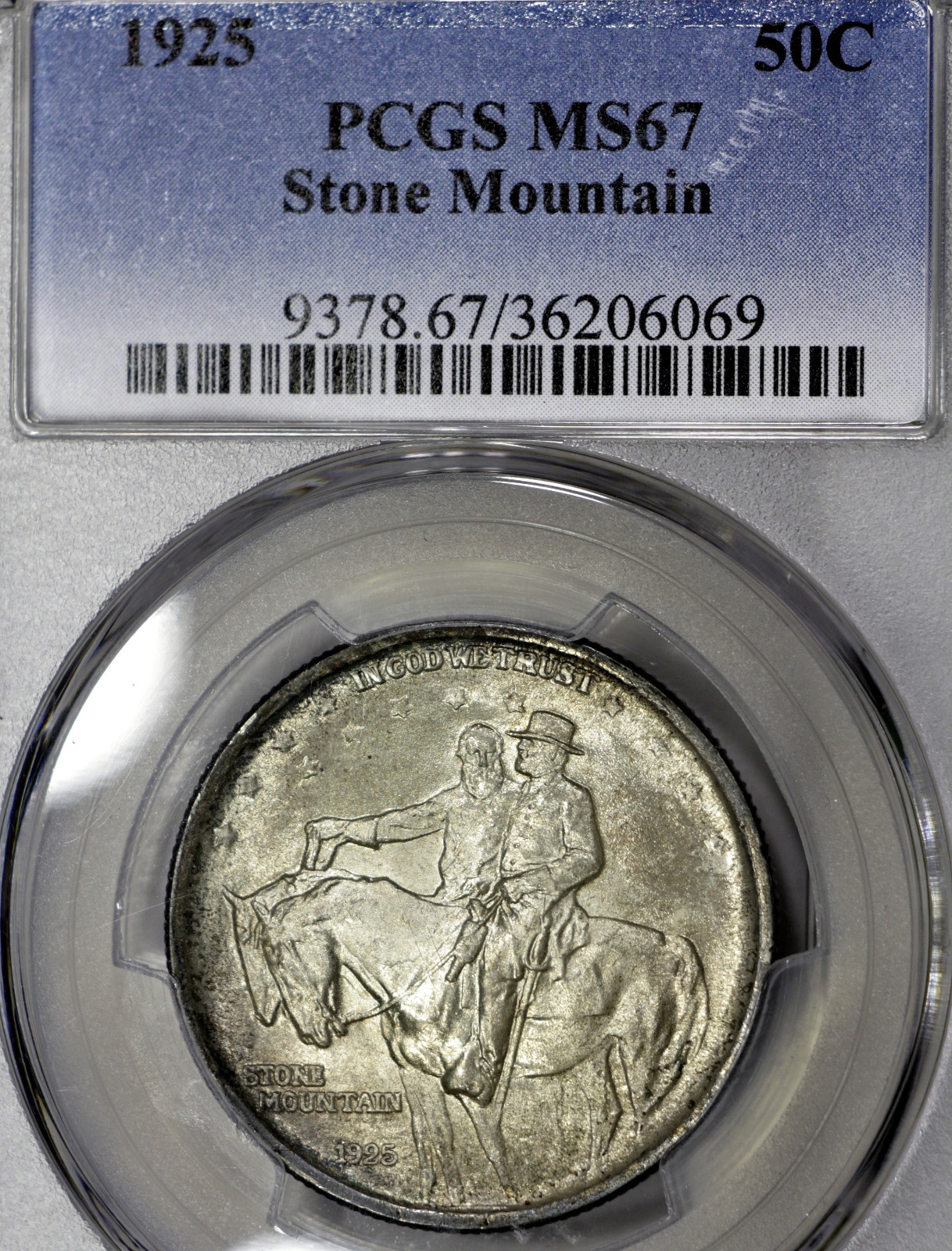 1925-P MS67 Stone Mountain Silver Commemorative 50c, PCGS Graded, Colorful Toned