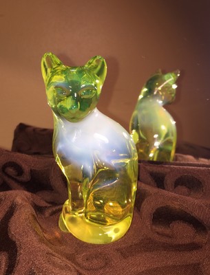 Fenton Glass Stylized Cat 5u201d Vaseline Opalescent (w/ Tag)のeBay 