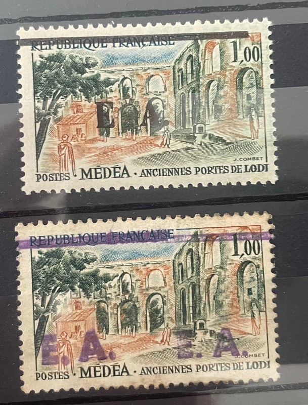 ÃTat AlgÃRien - Alger - Surcharge Tampon Violette Ea 2 Types - 1,00fr MÃDÃA