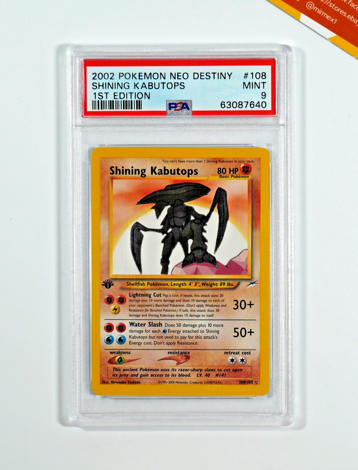 Pokemon PSA 9 Shining Kabutops #108 1St Edition Neo Destiny 2002