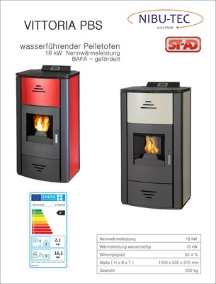 7-18 KW Pelletofen wasserführend VITTORIA PBS Ofen Heizung !!!  