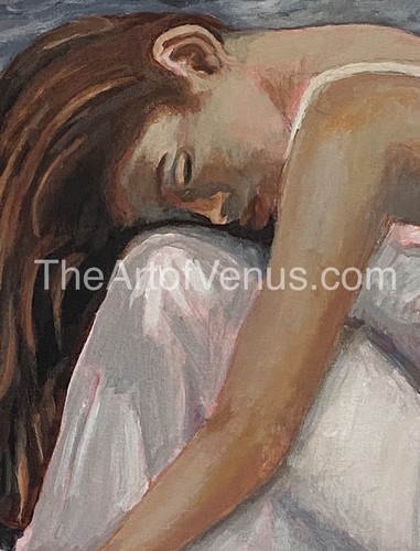 Original Painting Contemporary Impressionism Expressive Woman Night Sea Portrait