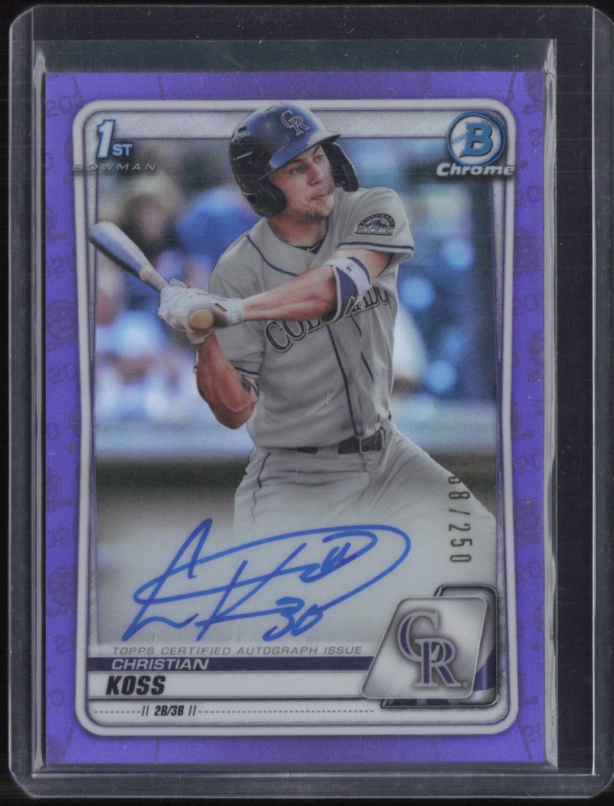 2020 Bowman Chrome Purple Refractor Christian Koss 168/250 Auto RC Rookie