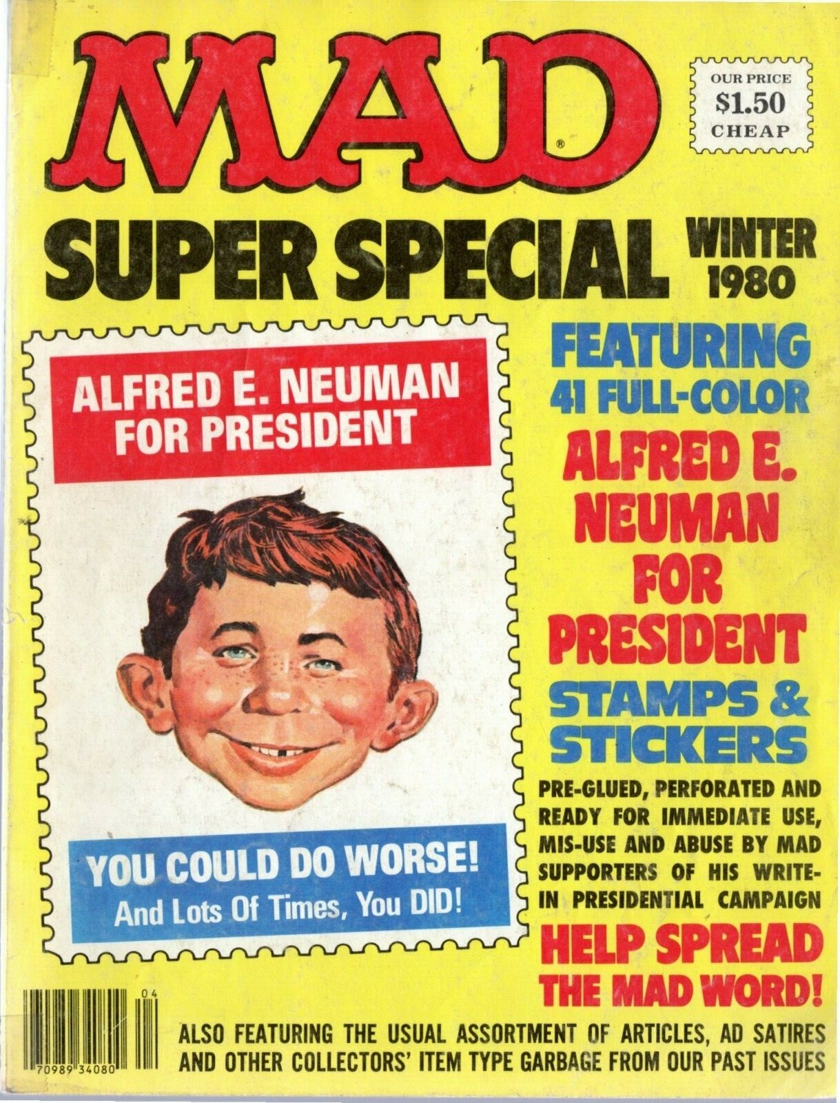 MAD アルフレッド・E・ニューマンサイン入ポスター Mad Magazine Comics Alfred E. Neuman Surf's Up Surfing Cover