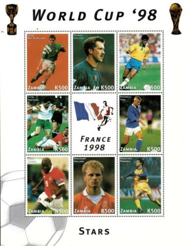 Zambia 1998 - 1998 France World Cup Stars - Sheet of 8 - Scott 731 - MNH