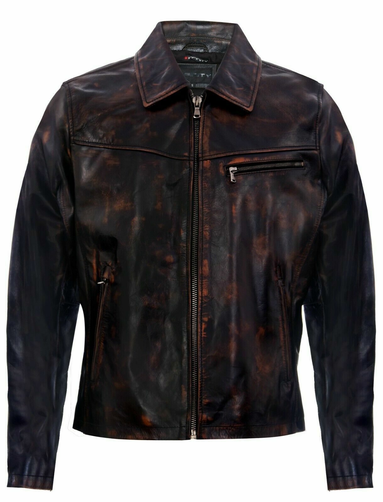 Men's Brown Vintage Retro Casual Zipped 100% Leather Biker Jacket