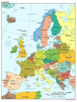 Iconic Arts Laminated 24x31 Poster: Political Map - Map of Europe 2012 