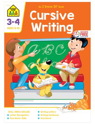 School Zone  Cursive Writing Workbook  32 Pages Ages 8 to 10 3rd Grade 4th Grade