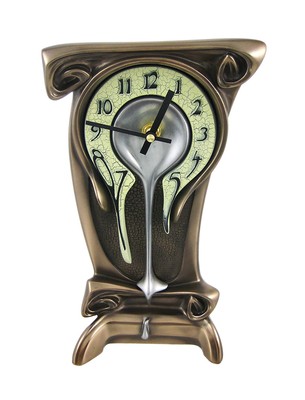 Bronze Finish Melting Mantel Clock Desk Table Dali